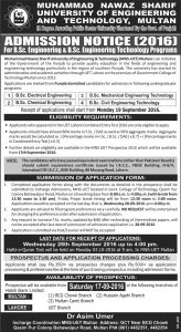 M. Nawaz Sharif University Of Engineering And Technology Multan Admissions 2016