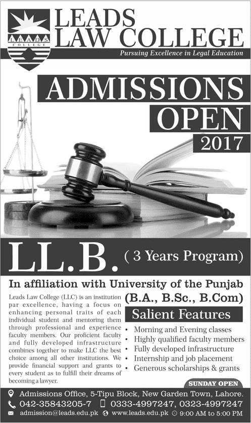 Leads Law College LLB Admission 2018