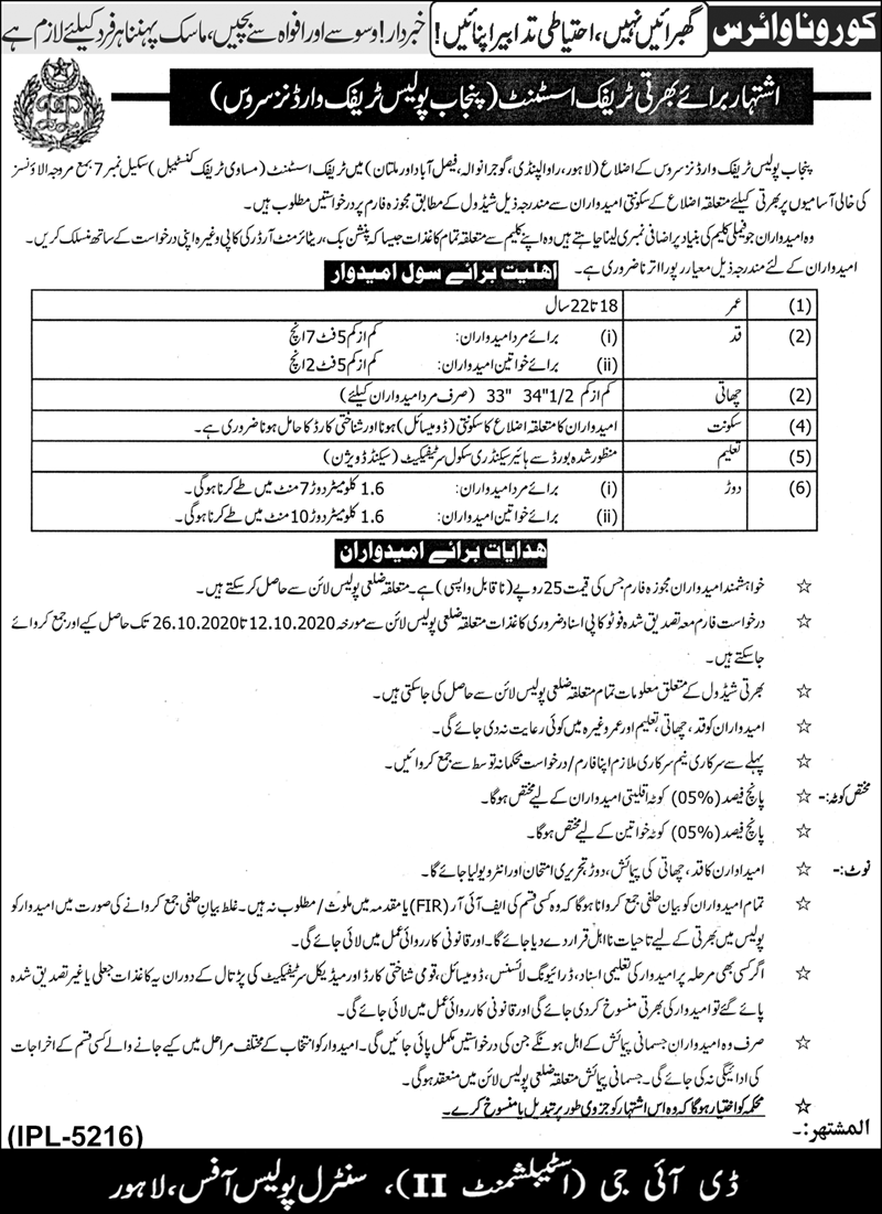 Traffic Assistant Jobs 2020 Punjab Traffic Wardens Police