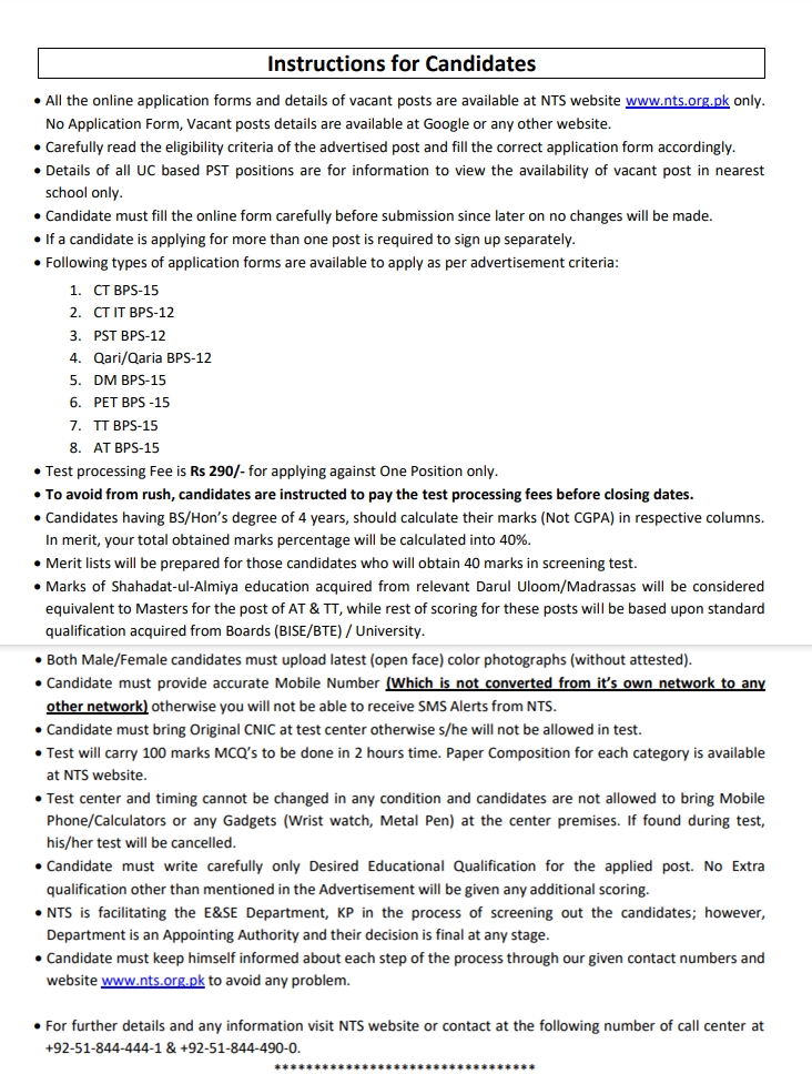 District Wise List of NTS Teaching Jobs 2020 For Males in KPK Govt Schools, Form