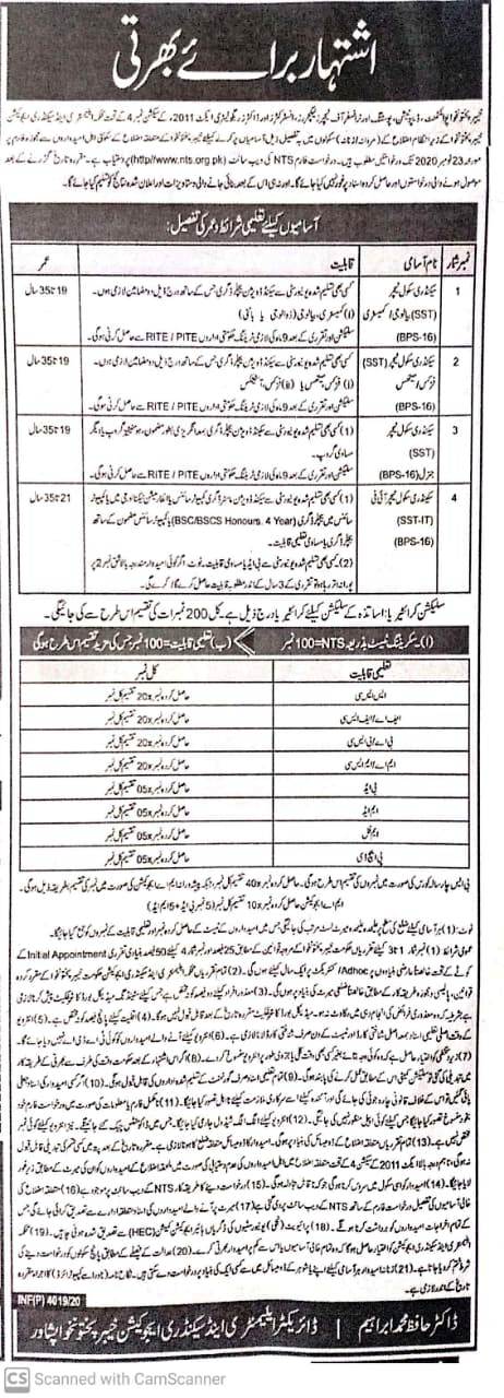 Latest SST Jobs 2020 in KPK, NTS Form, Result, Merit List