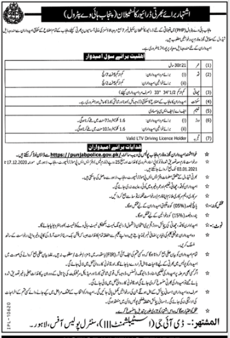 Driver Constable Punjab Highway Patrol Police Jobs 2021