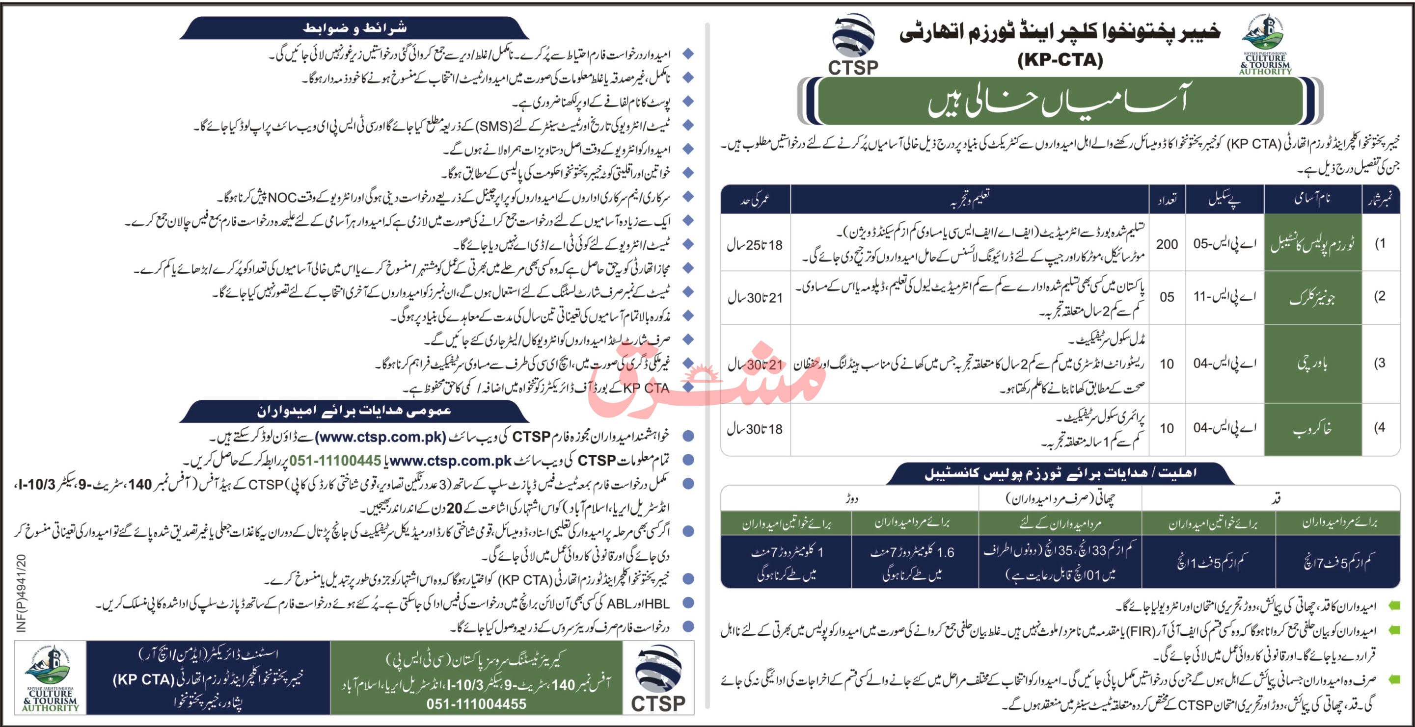 KPK Culture & Tourism Authority Jobs 2021, CTSP Form, Result