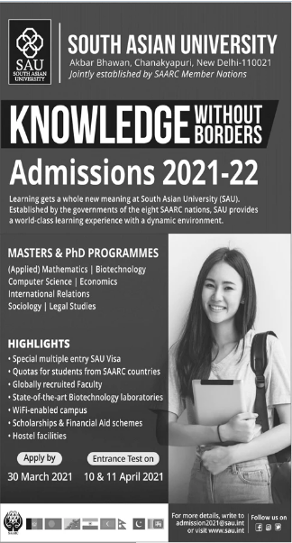 South Asian University New Delhi SAU Admission 2021