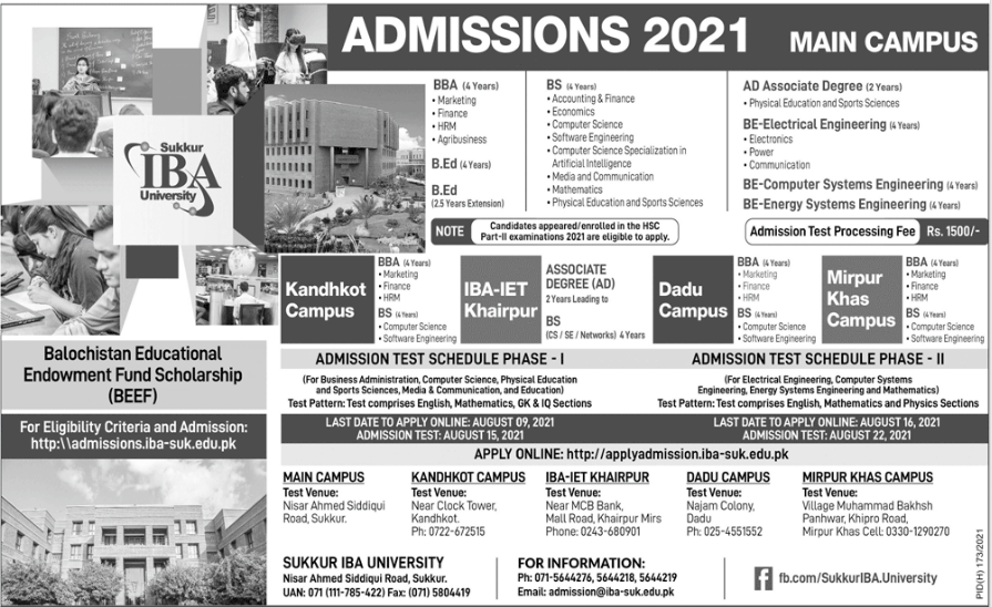 IBA Sukkur Admission 2021, Form Download & Entry Test Result