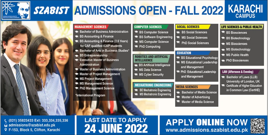 SZABIST Admission 2022, Form Download & Scholarships