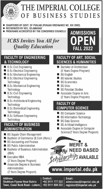 Imperial College of Business Studies Admission 2022