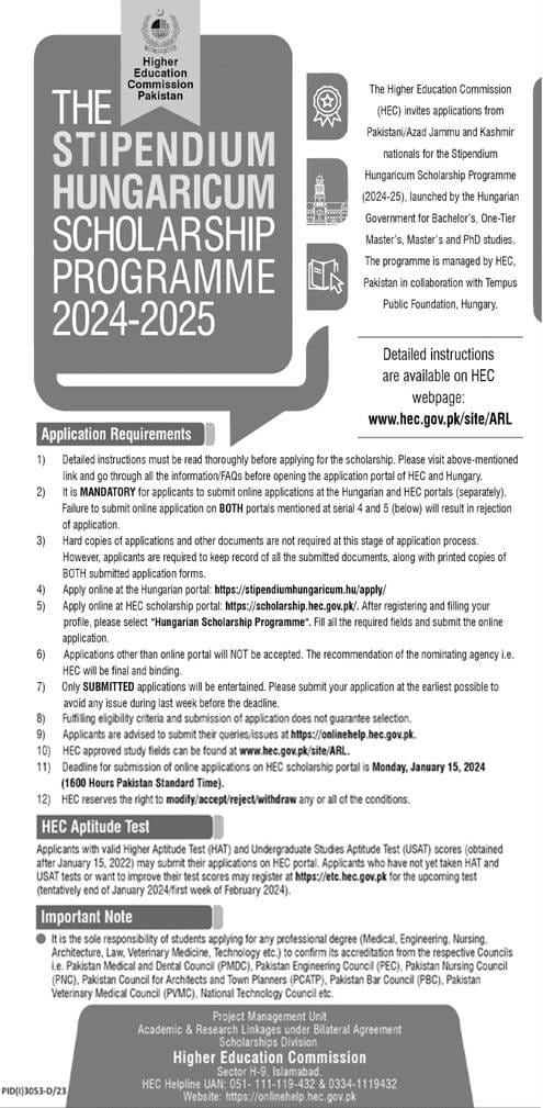 HEC Scholarships-Stipendium Hungaricum Scholarship Program 2024 For Pakistan