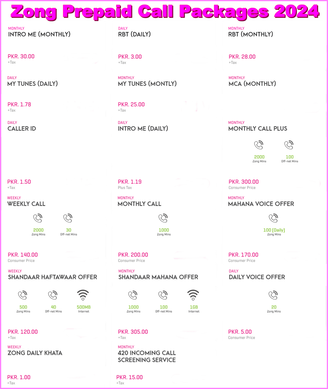 Zong Call Packages 2024 For Prepaid Users